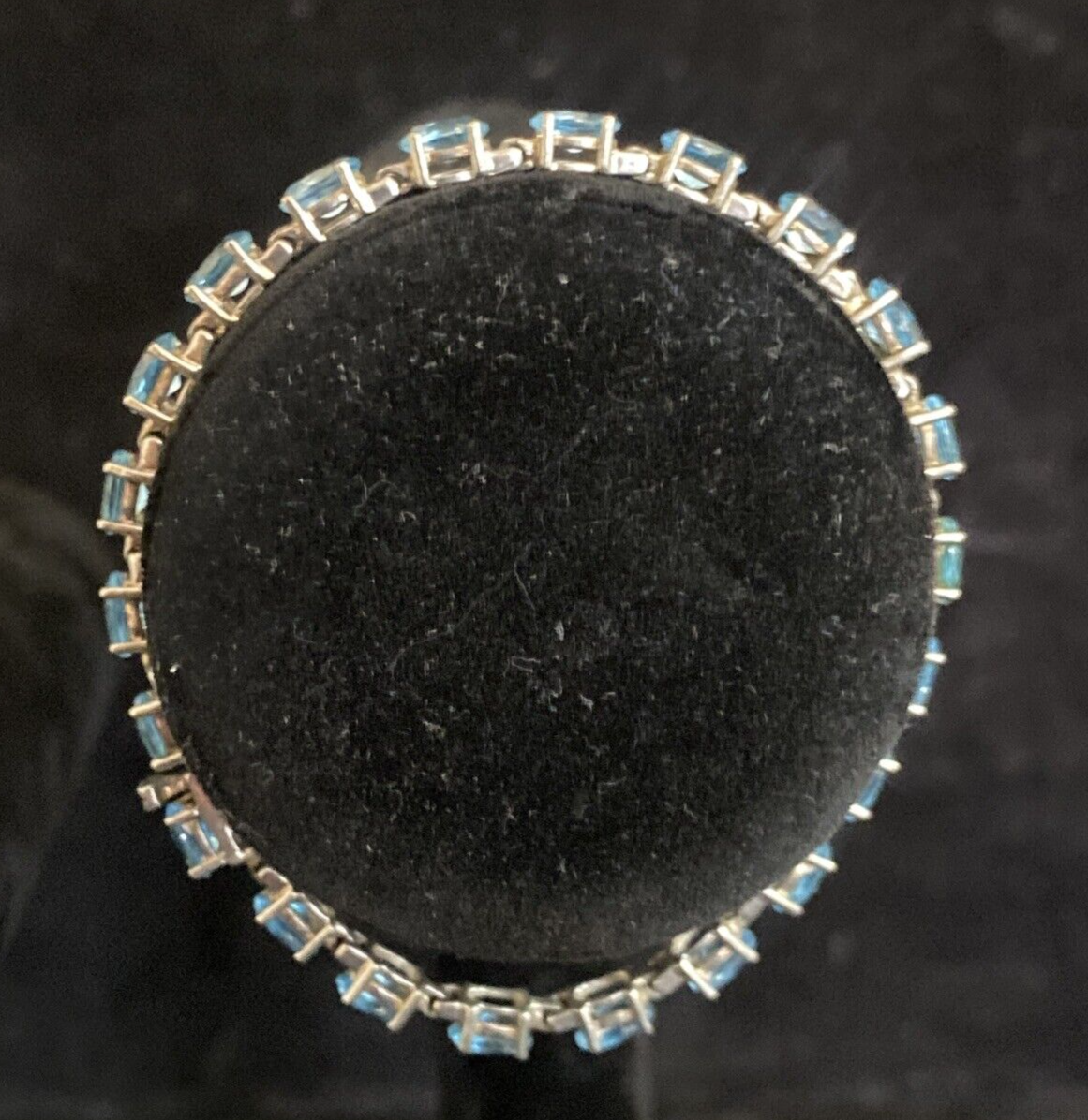 ALX Thailand Sterling Silver 925 22 Stones Blue Topaz Tennis Bracelet 12.3g 7.5"