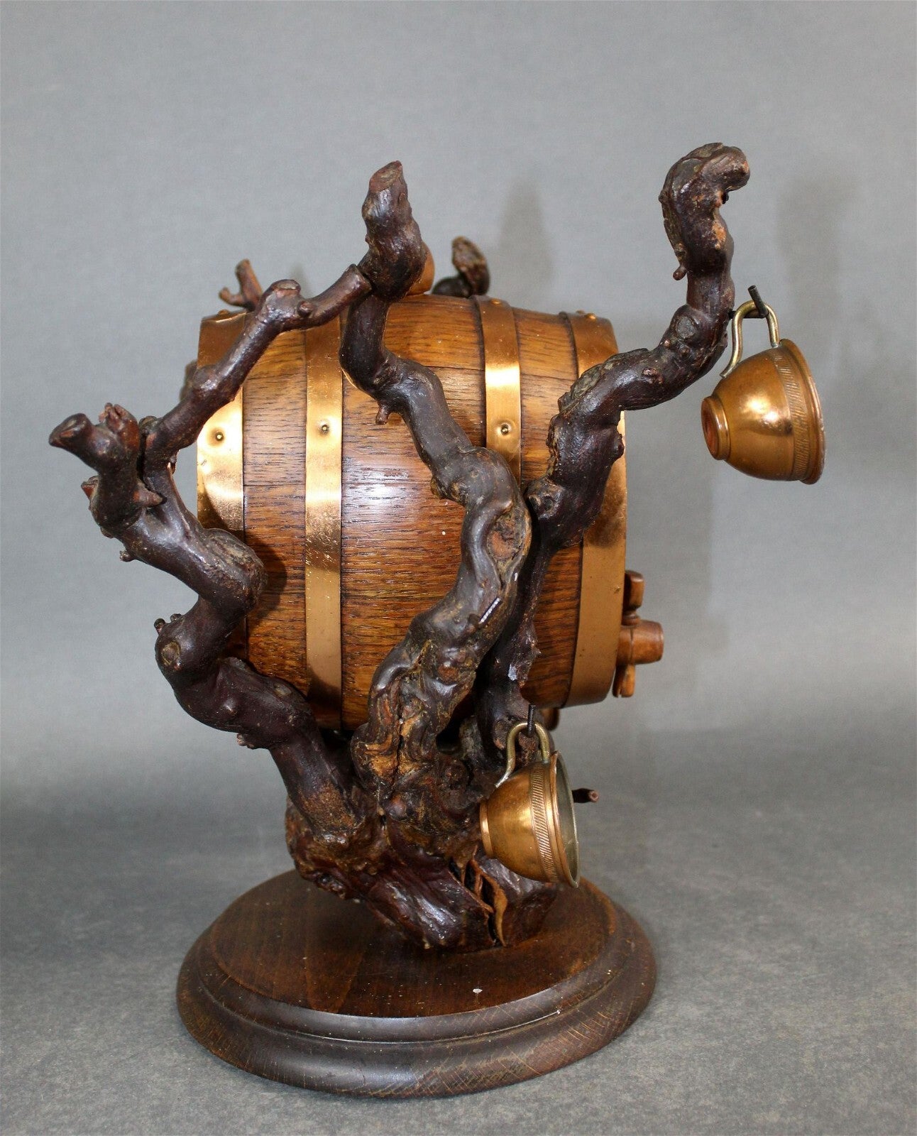 Antique Miniature Whiskey Barrel Live Root and Copper Cups Black Forrest