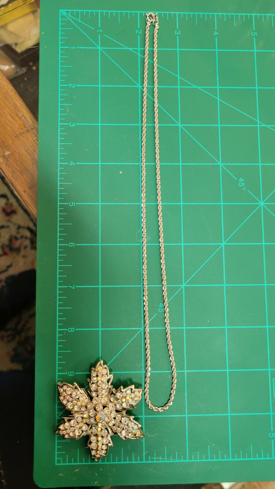 STERLING SILVER 20" CHAIN NECKLACE w Flower Rhinestone  Pendant Brooch Lord & Ta