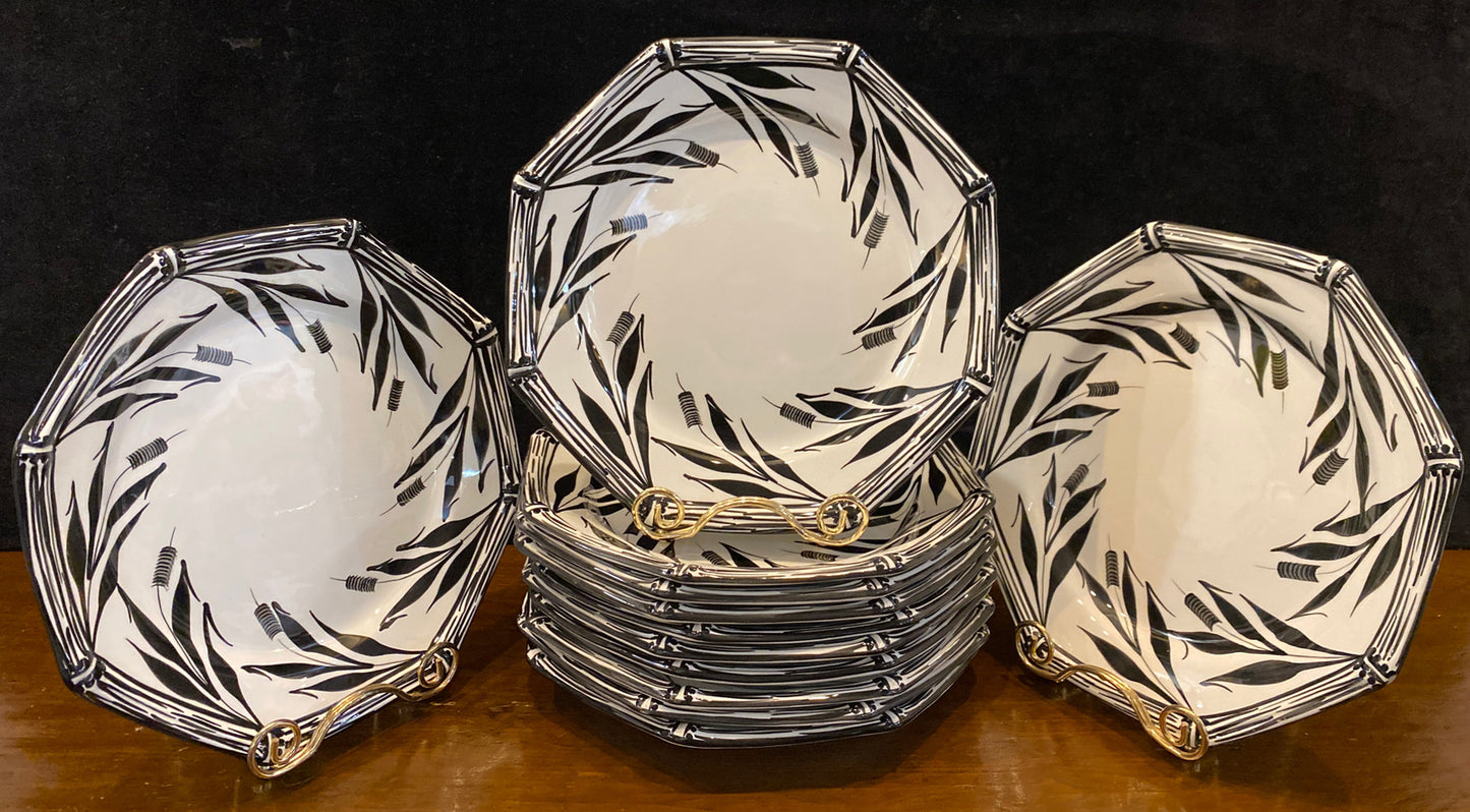 Tiffany & Co Este Ceremiche Black Bamboo Erbe Palustri 8 3/4" Salad Plate