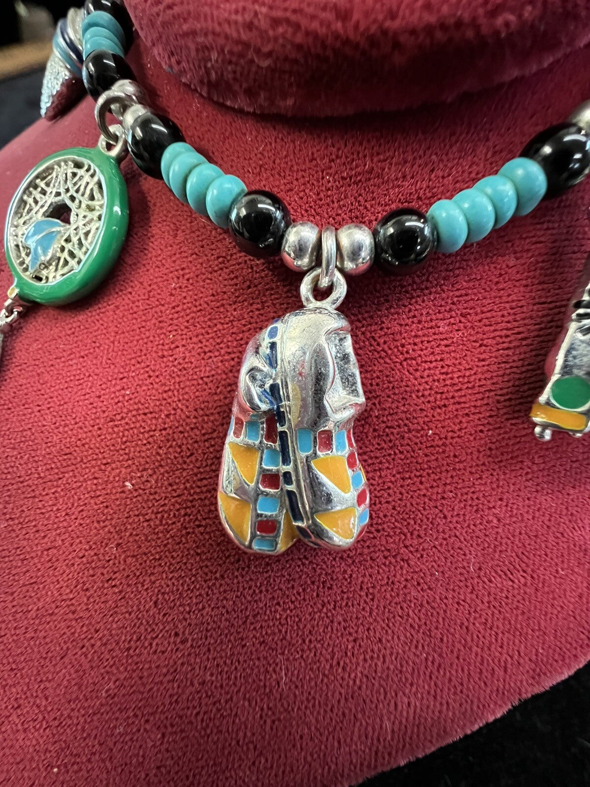 AMERICAN INDIAN CHARM BRACELET & Earrings W/ TEE-PEE, DREAM CATCHER, ARROW HEAD