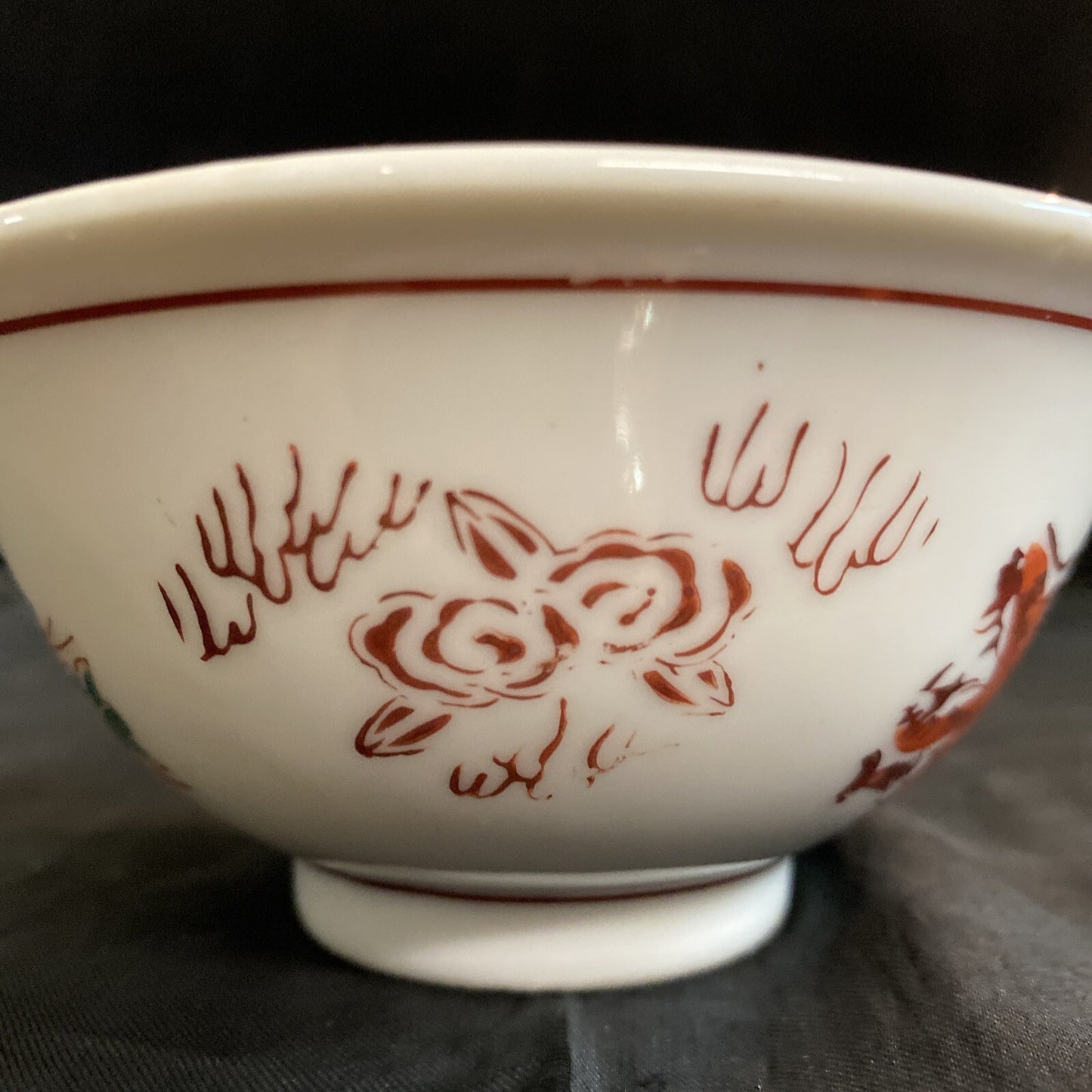 Japanese Saimin Porcelain Pheonix Dragon Key Design Rice/Noodle Bowl Set of 5