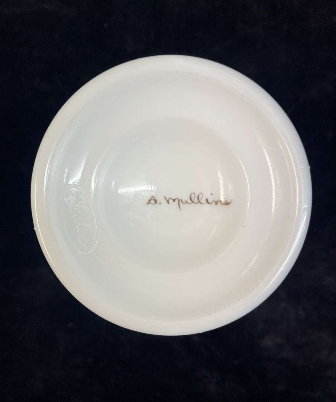 Fenton  Candy Dish "Violets in the Snow"  Milk Glass artist signed A Mullins