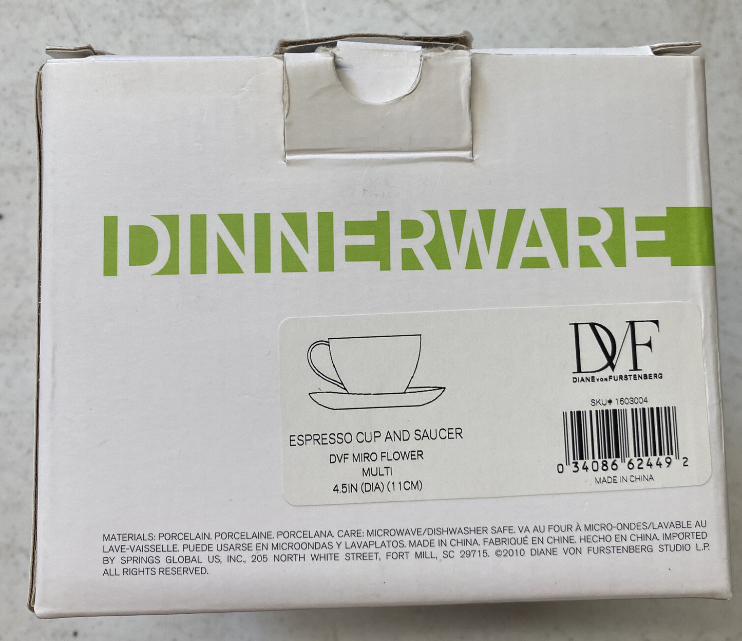 Diane Von Furstenberg Espresso Coffee Tea Cup & Saucer Set of 4 NIB BH83