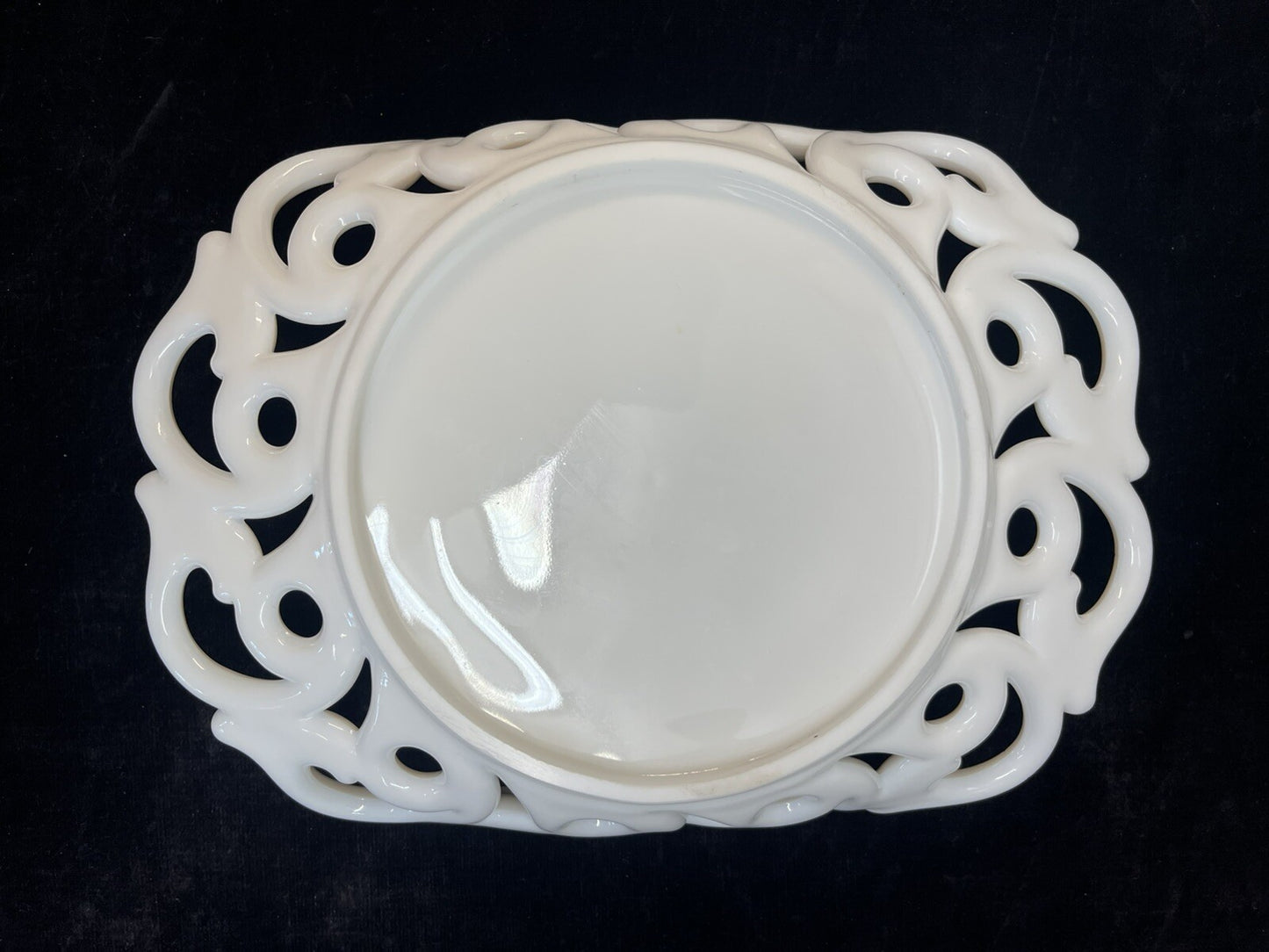 Vintage Fostoria  Monroe Milk Glass Fruit Bowl Open Lace Plate 10 3/4"