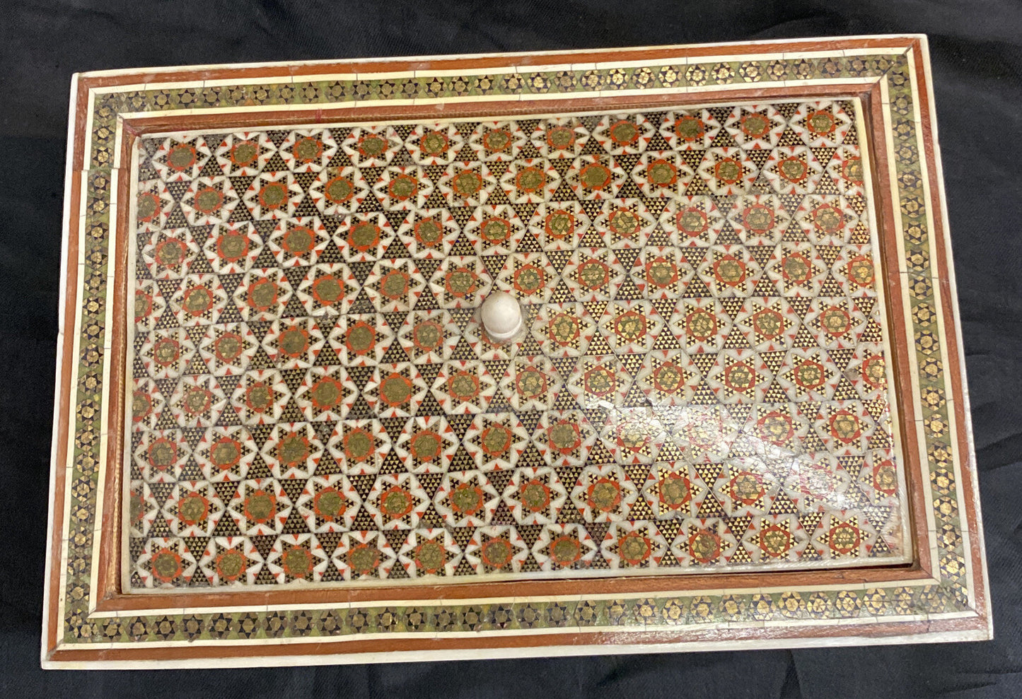 Vintage Wooden Inlaid MosaicTrinket Box BH131