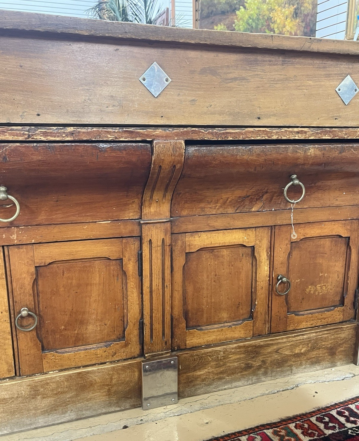 ANTIQUE FRENCH CARVED MIXED WOOD BUTCHER'S BLOCK WORK TABLE ISLAND 61" x 21"