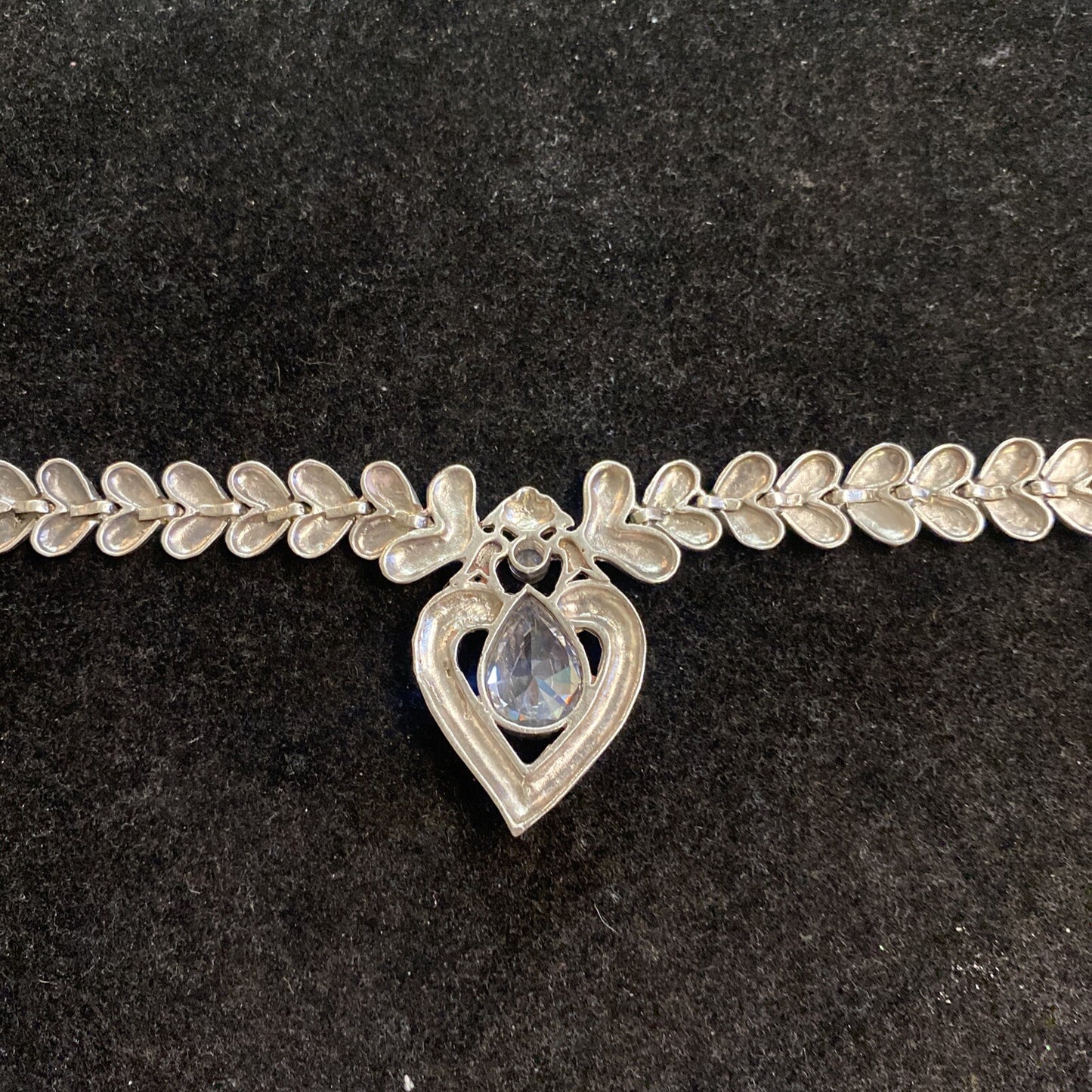 925 Sterling Silver 17.5 in Marcasite Gemstone Heart Design Link Necklace 77.1g