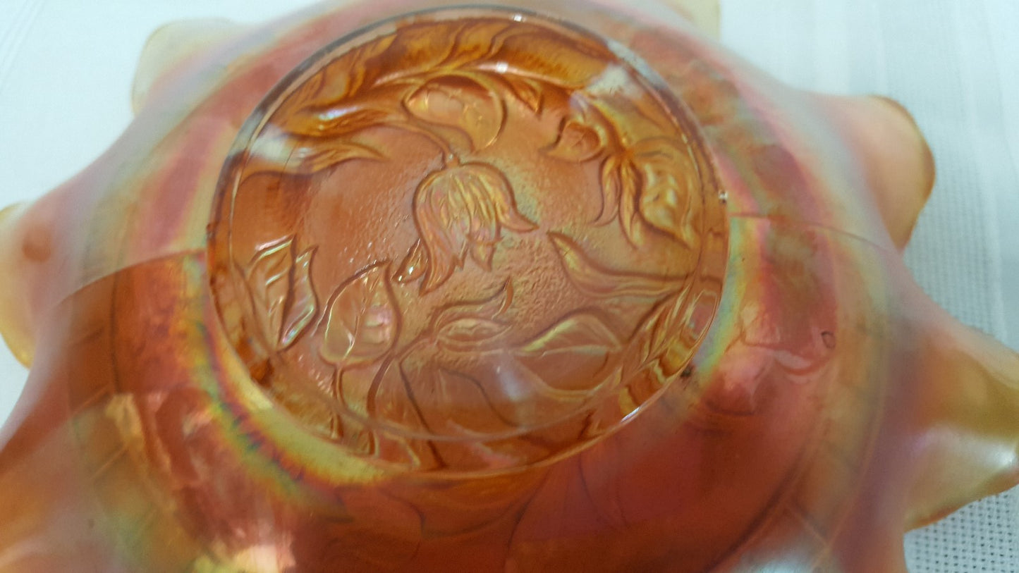 Vintage Dugan Marigold WINDFLOWER Carnival Glass 8 1/2" Ruffled Bowl