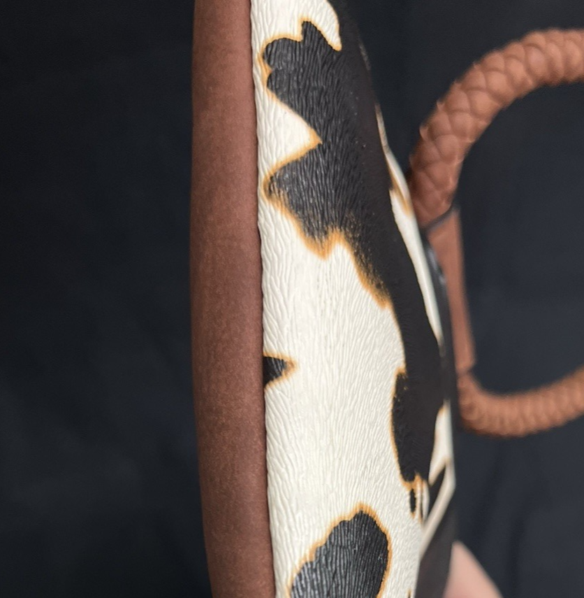 Cow Print Tassel Hand Clutch with Braided Bangle 10.75"