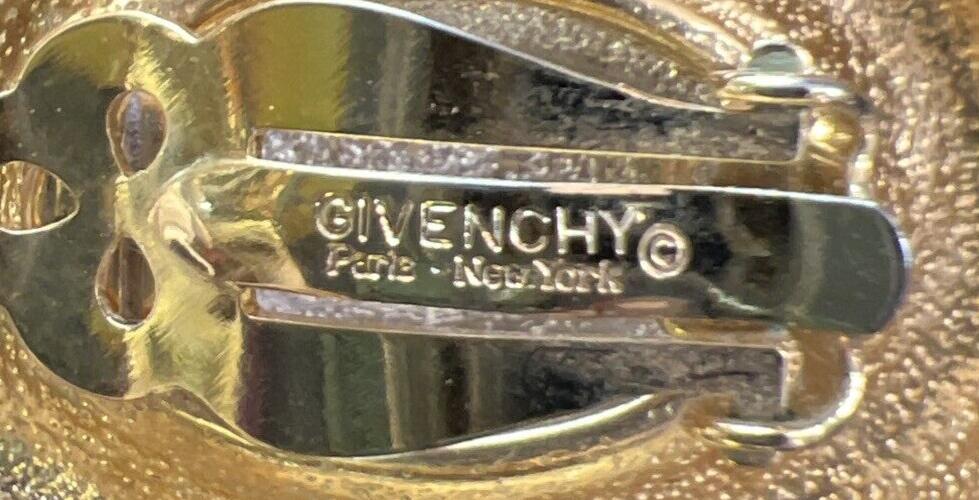 Vtg Signed GIVENCHY Paris NY Swarovski Crystals Gold Tone  Dome Clip On Earrings