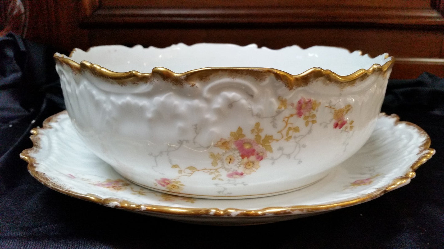 Antique Limoges Elite Serving Salad Pudding Bowl w Under plate 11.5" Rd Platter