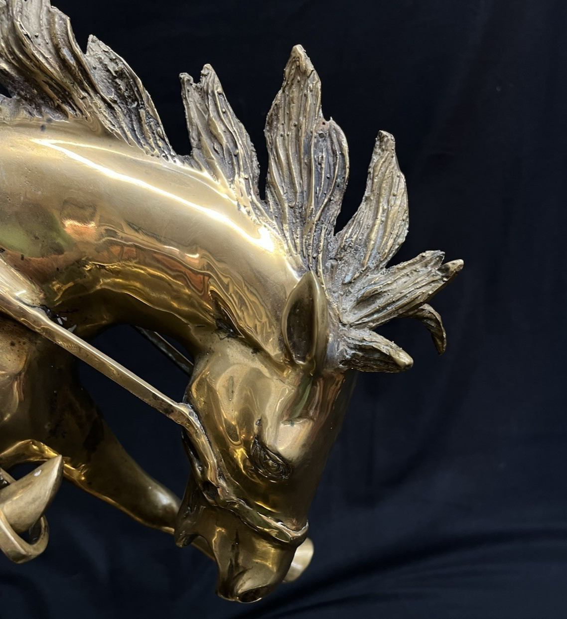 Polished Brass Wild Bucking Bronco w/ Removable Cowboy Rider Sculpture 21"