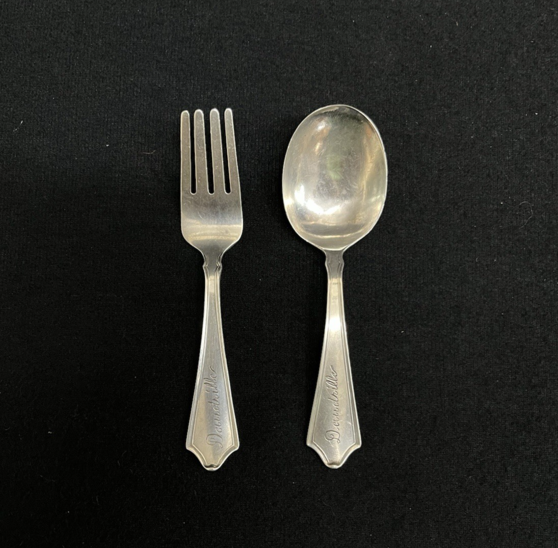 Roger Williams by Baker Manchester Baby Spoon & Fork Set, Engraved 30.56g