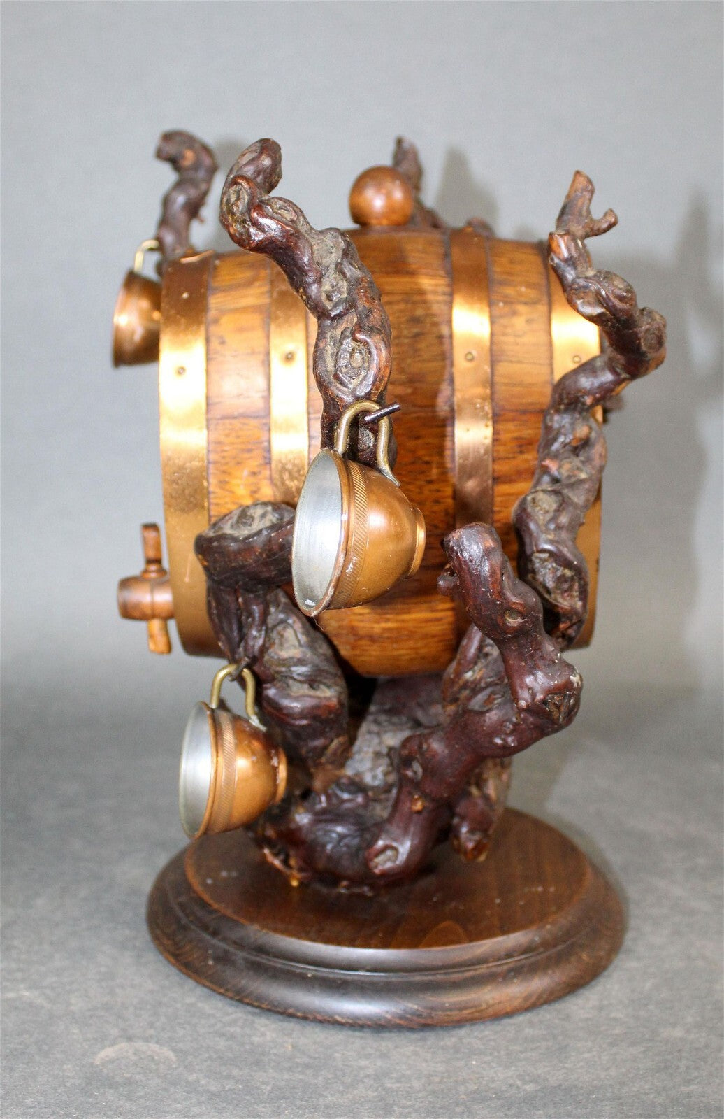 Antique Miniature Whiskey Barrel Live Root and Copper Cups Black Forrest