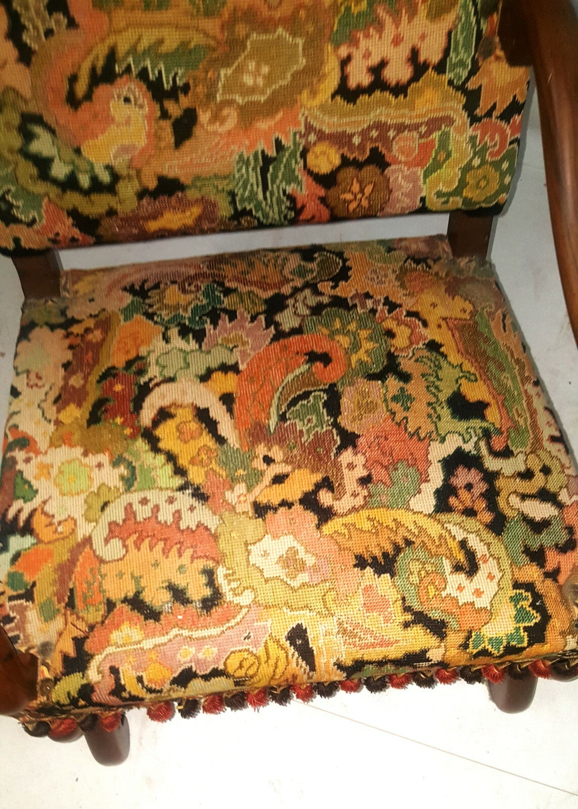 Antique 1880s French Needlepoint Armchair  Os Du Mouton Throne Chair Fauteil