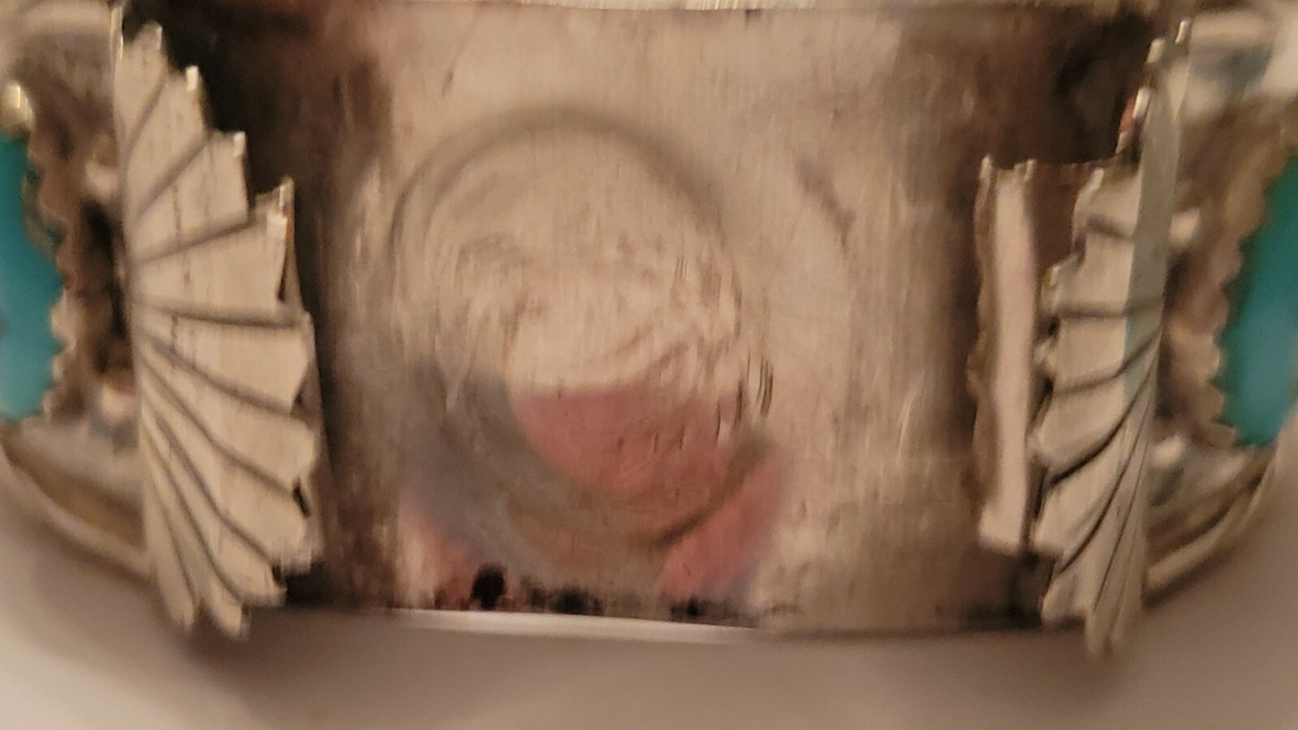 Sterling Silver Turquoise & Coral Watch Cuff by Zuni Artist Marvelyne Cheama 56g