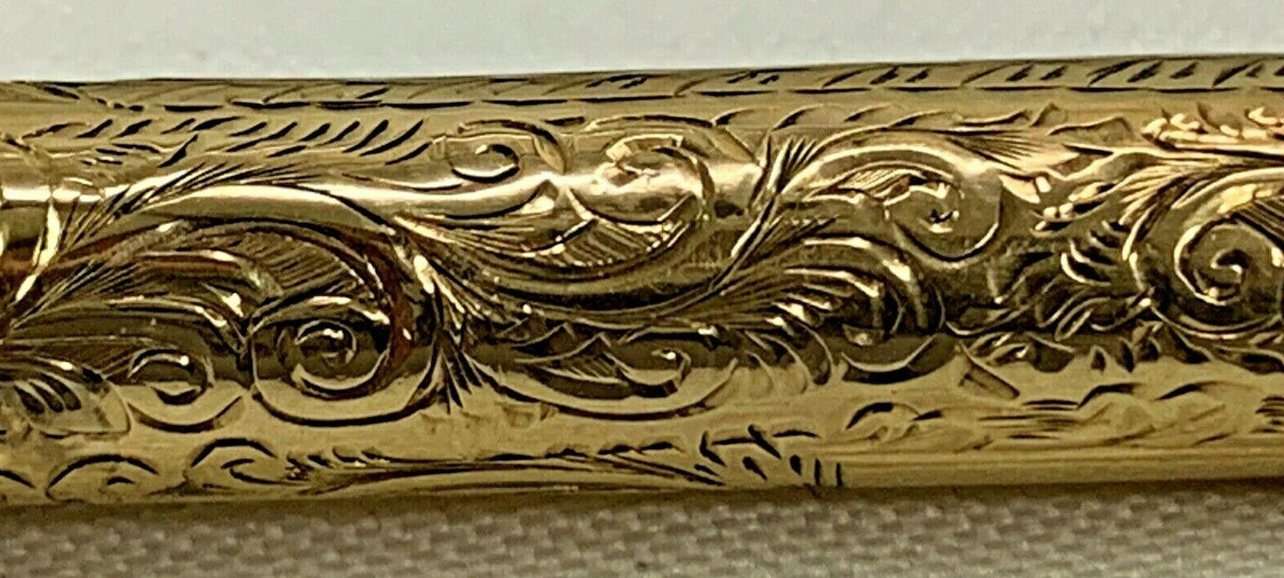 Antique 9 Kt Gold Pencil Holder w Pencil 1910's Edwardian w Bale for Necklace