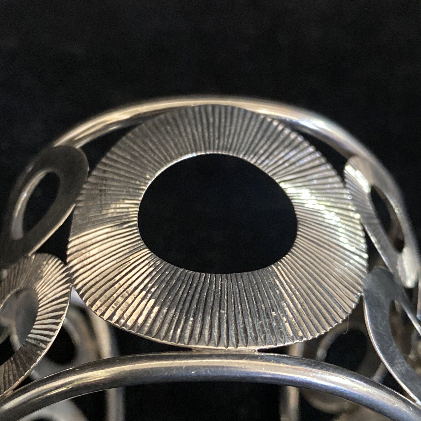 Sterling Circle Cut-Out Cuff Bracelet Marked Thailand 925 w designer logo