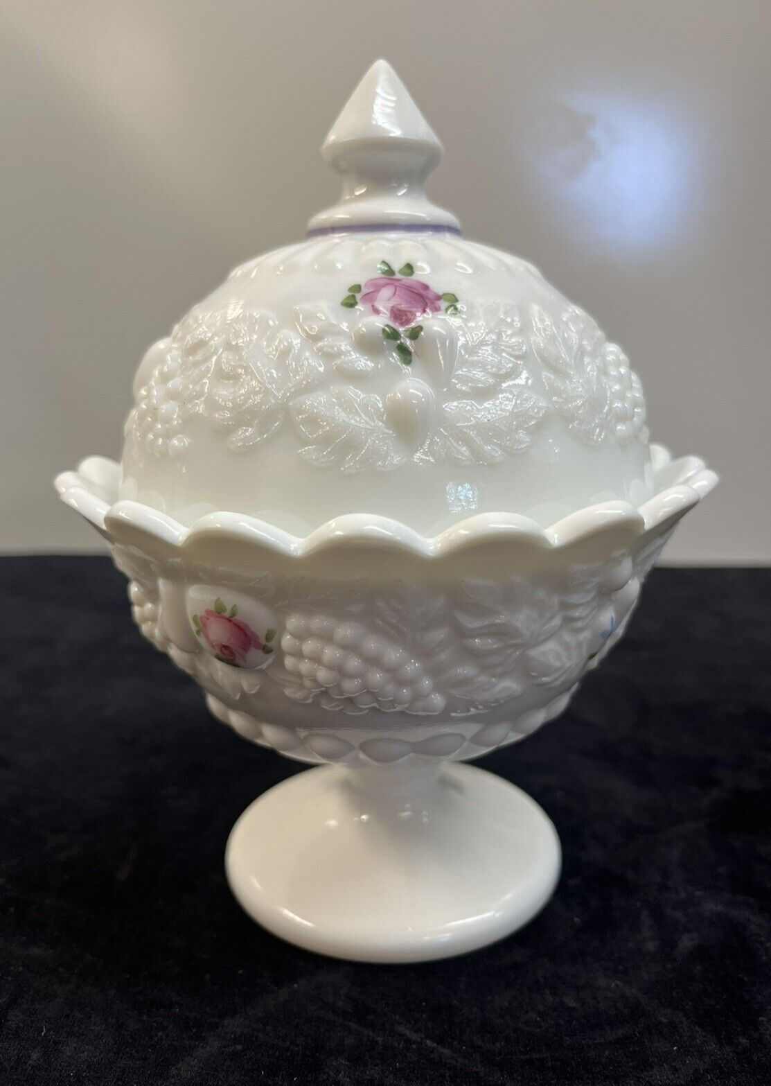 1978 Milk Glass Pedestal Candy Dish  Westmoreland artist signed 7 3/4" M A Lash
