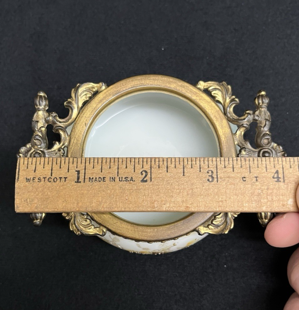 Signed C.F. Monroe Co. Wave Crest Hand Painted Opal Glass Open Pin/Trinket Dish