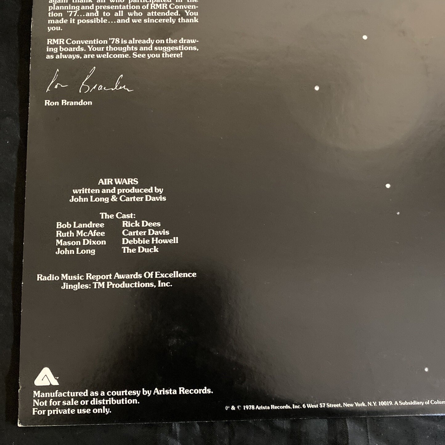 WHITE LABEL PROMO "AIR WARS" John Long & Carter Davis ARISTA LP NM/EX ALS-07