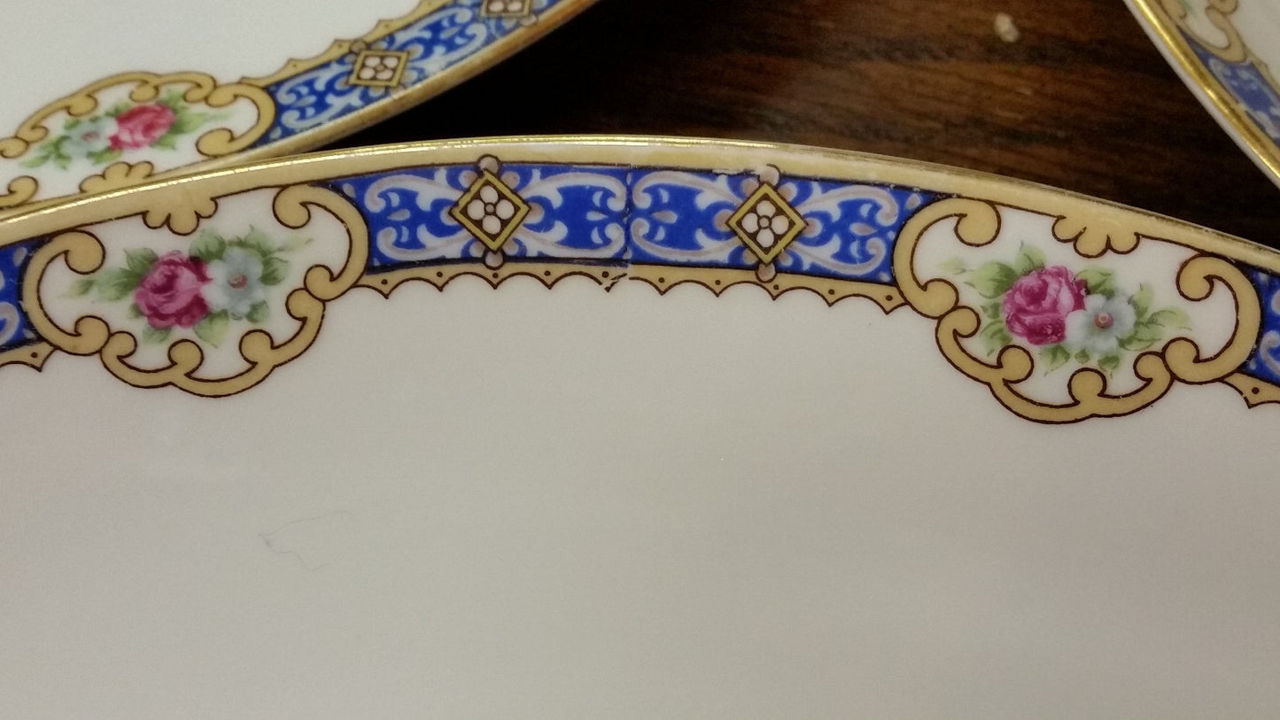 Antique KPM Pair of 12" Chargers GERMANY Pattern 27058 Blue band 1905-1920