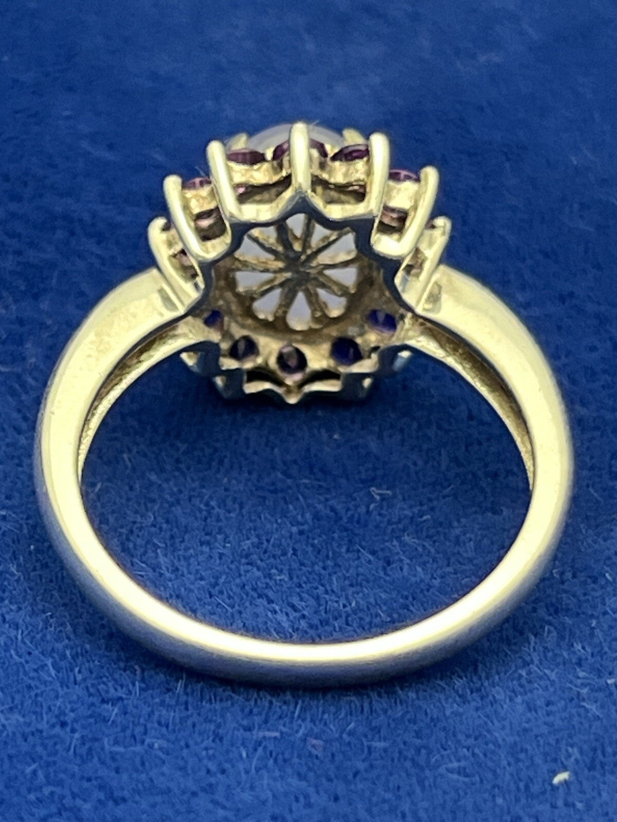 Sterling Silver Lavender Jade Ring with Halo of 14 Amethyst