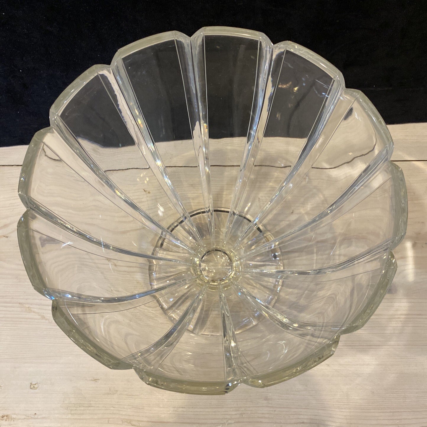 CJR Joseph Riedel Crystal Footed Large Ribbed Vase Bowl Centerpiece