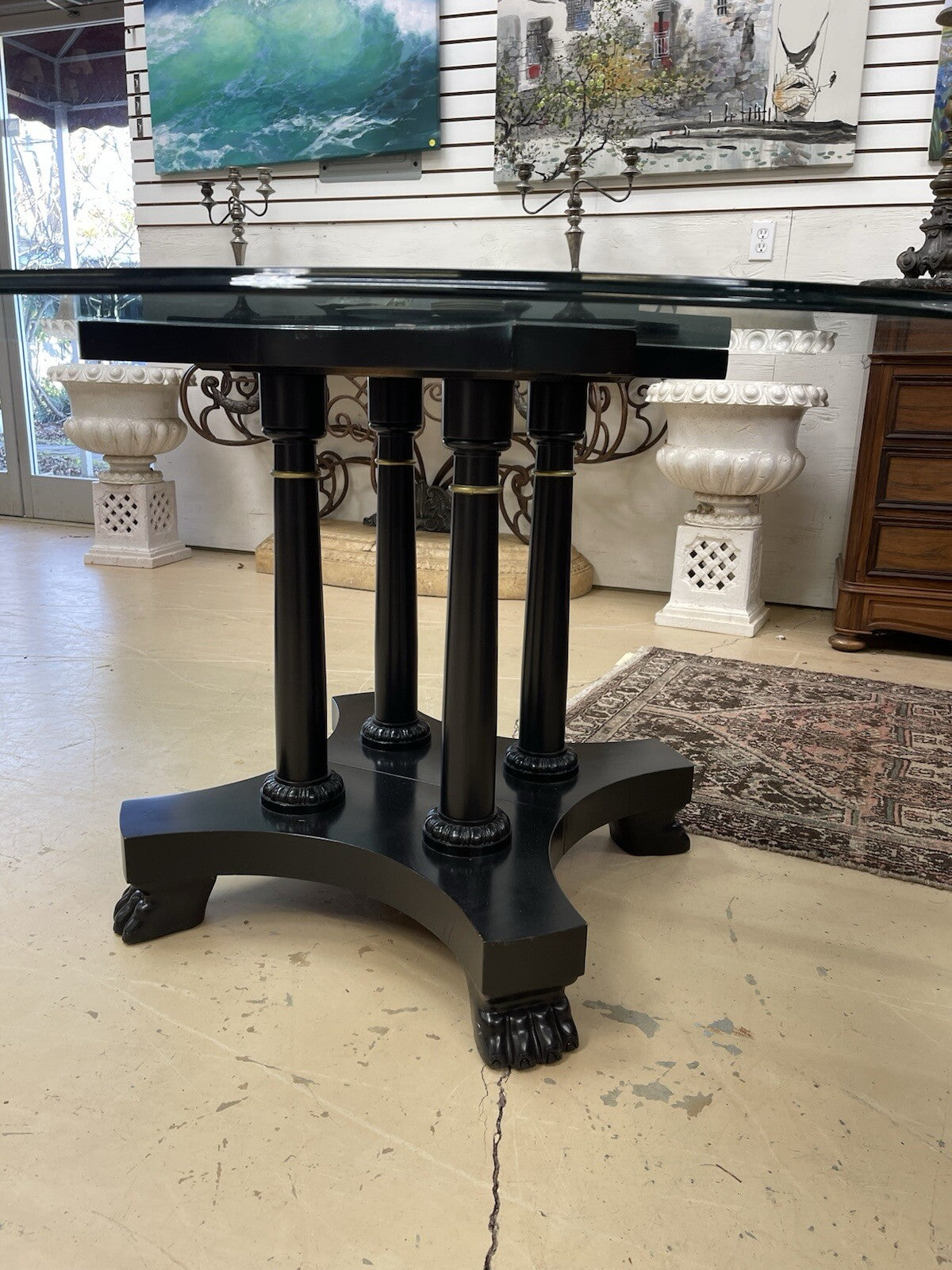 120" Glass Top Baker Furniture Co Black Lacquered Double Pedestal Table Paw FS3