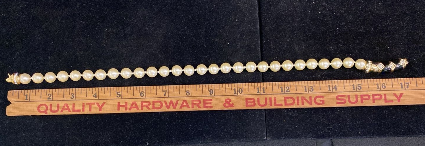 80’s SWAROVSKI Necklace Choker  Pearls Gold Black Enamel Crystals 17" Statement