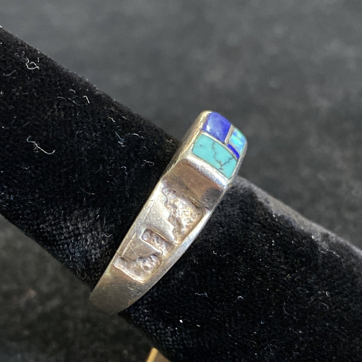 Sterling Silver Lapis, Turquoise, & Created Opal Ring SZ 7.75 4.1g JM19