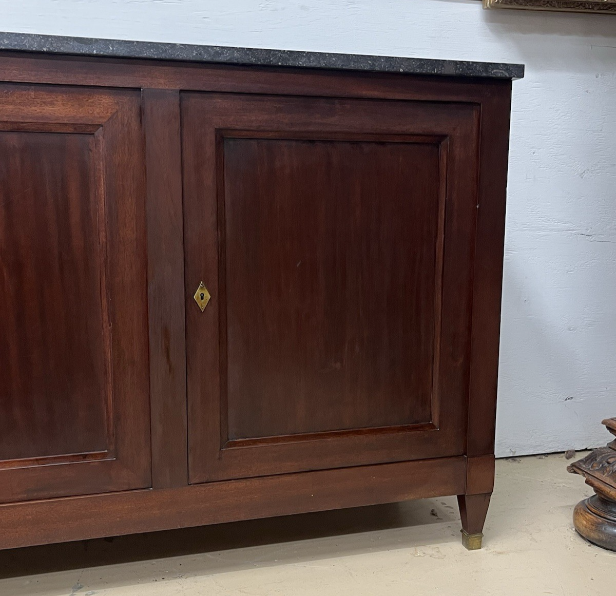 ANTIQUE FRENCH LOUIS XVI MARBLE TOP MAHOGANY SIDEBOARD ENFILADE CHEST 79" WIDE