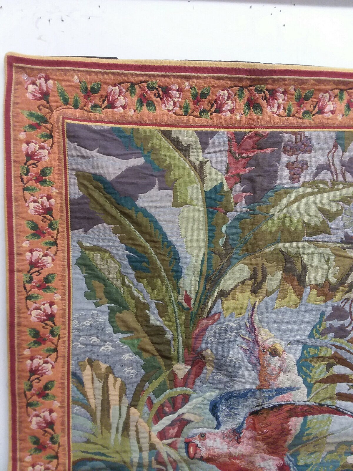 2 Parrots French Woven Tapestry Contemporary Design Wall Hanging 48.5''x30.75''