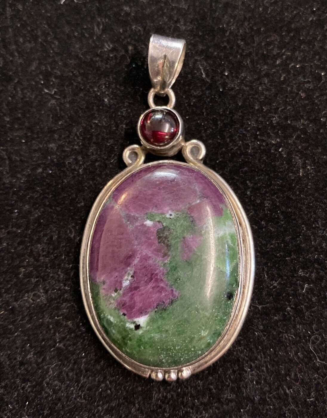 925 Sterling Silver Large Ruby Zoisite & Garnet Gemstone Pendant 20.6g