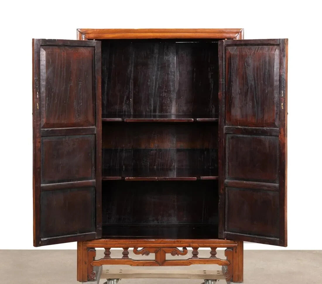 CHINESE DOUBLE DOOR HARDWOOD BOOK CASE LIQUOR CABINET ARMOIRE