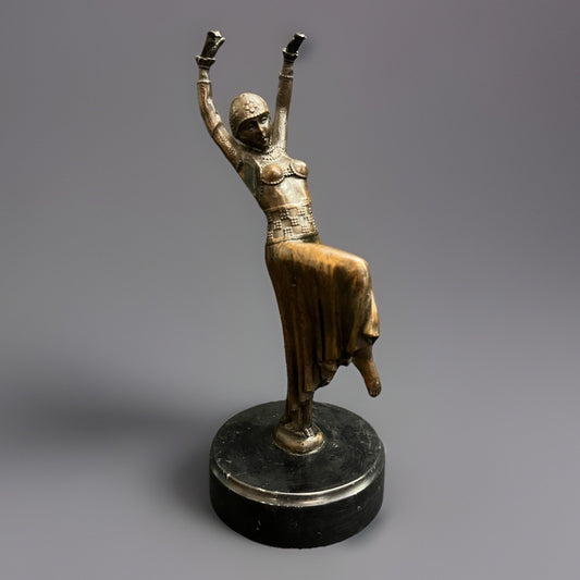 D.H. Chiparus Inspired Art Deco Bronze Dancer Sculpture w/ Marble Base