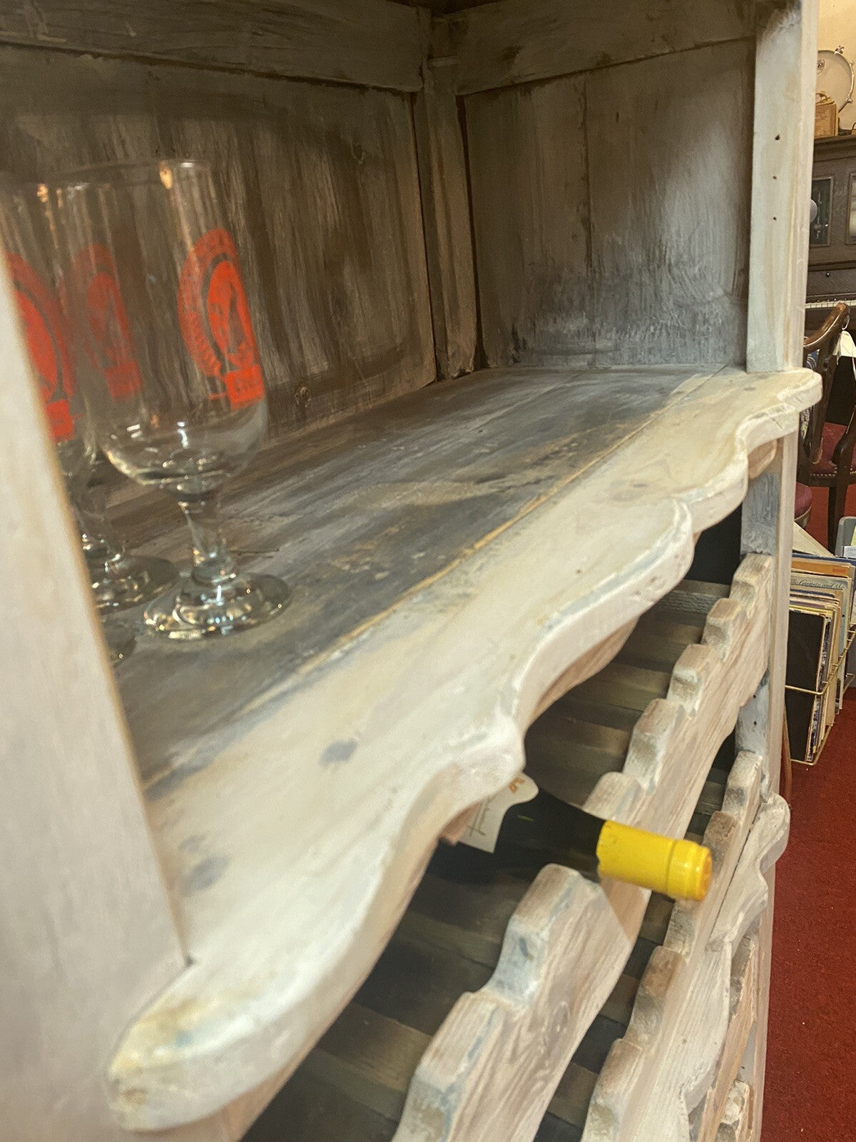 Antique Painted French Provincial Wine Cabinet Bar Rack 28 Bottles Bordeaux