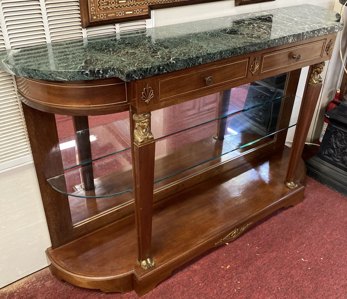 FRENCH MAHOGANY EMPIRE ENTRYWAY CONSOLE TABLE W/ MARBLE TOP