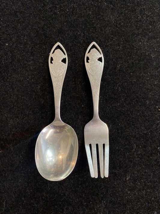 Pair of Baker Manchester Mfg. Co. 4 1/4" USA Baby Spoon & Fork 28.9g