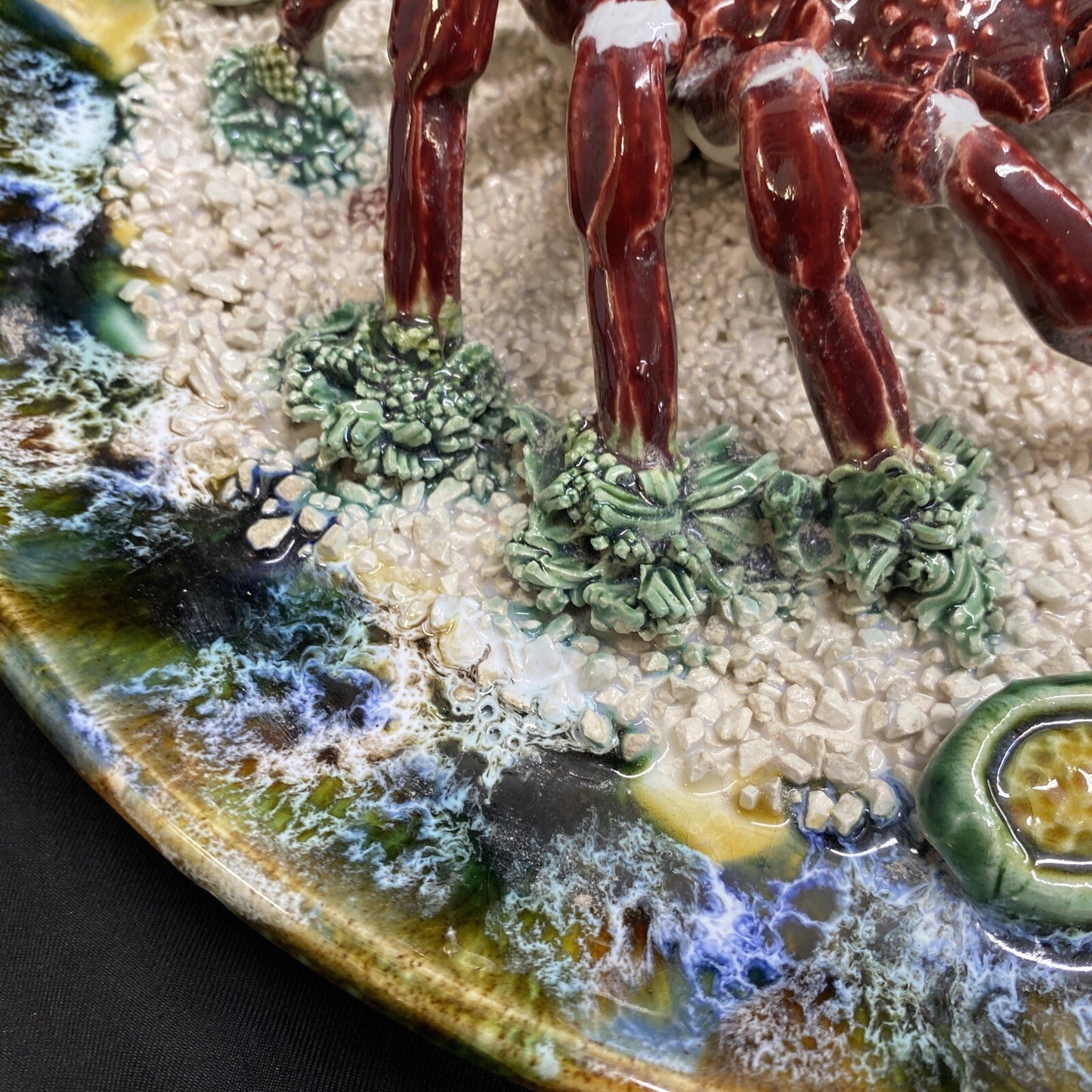 12" Antique Portugal Palissy Majolica Realistic Spider Crab Plate F. Mendes KM9