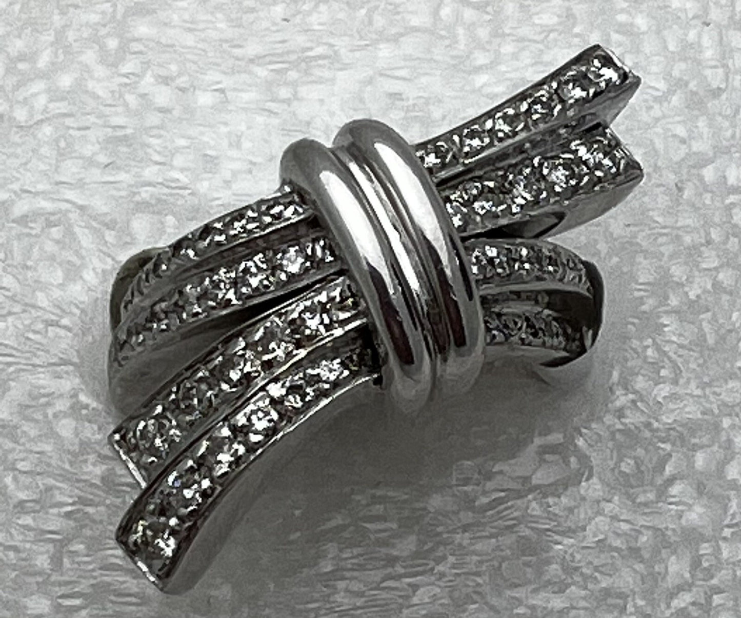 14K White Gold,Diamond By Pass or Bow Tie Ring Size 7, 11.8 grams