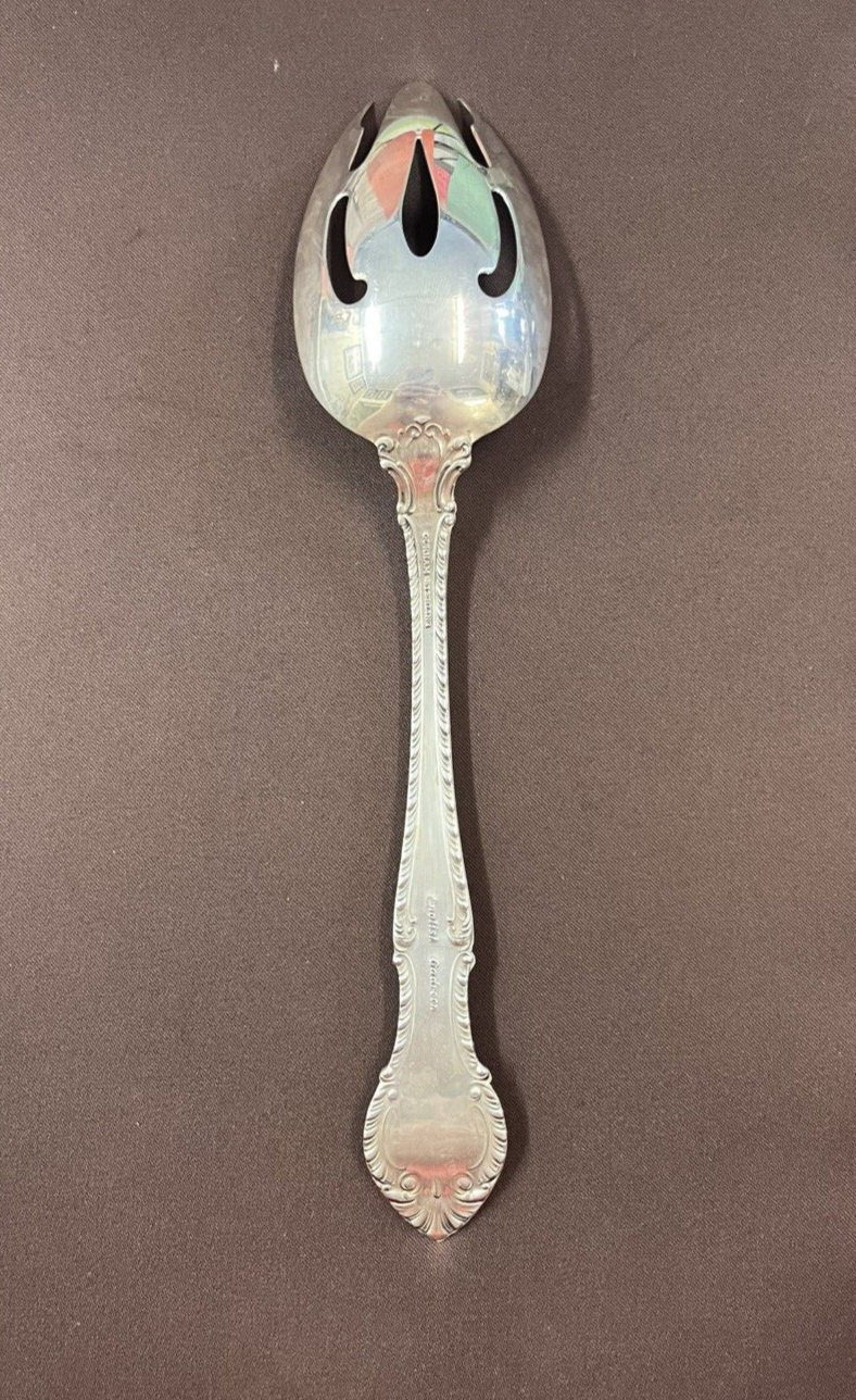 English Gadroon by Gorham 70g Sterling Silver Pierced Serving Table Spoon 8.5"