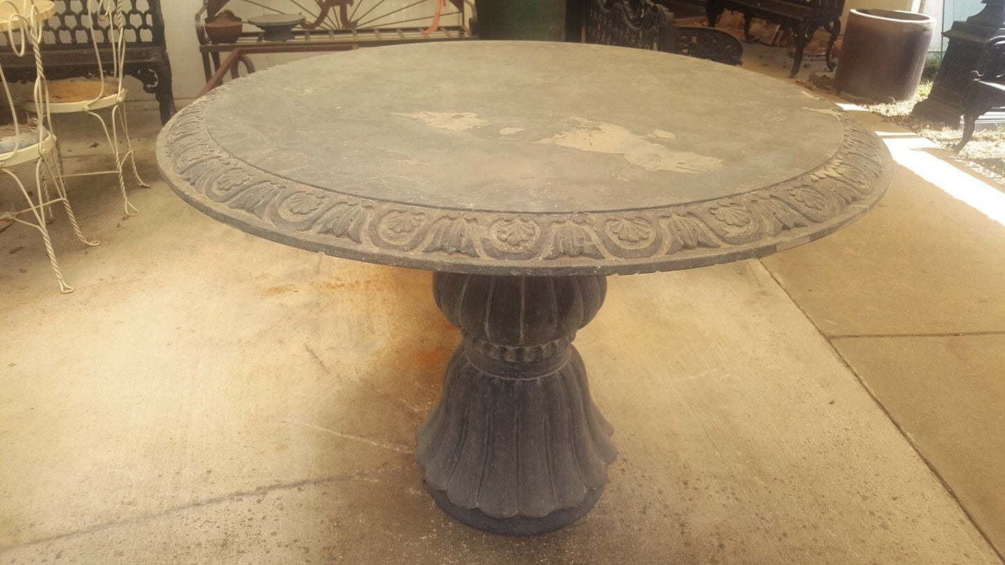 Gray Marble Round 47" Diameter Pedestal Table Patio Entryway Foyer Center Table