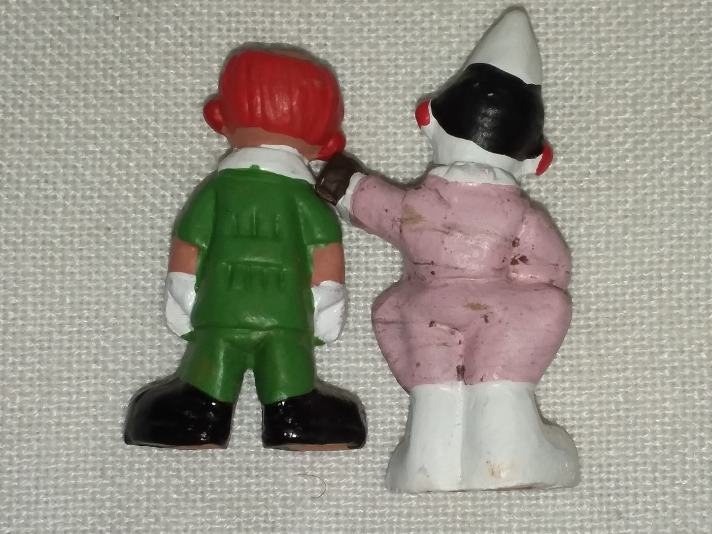 2 Spanish Mud People Terracotta Miniature Figure Clowns 2''