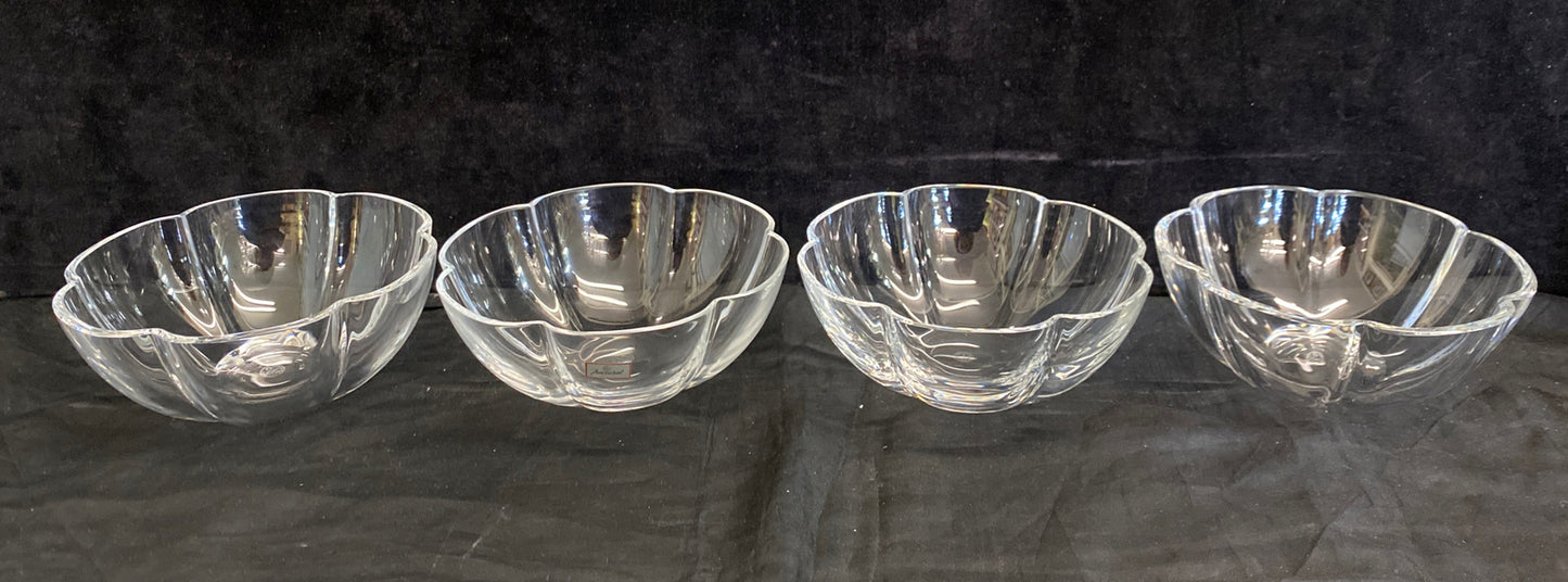 4x Baccarat France Corail Melon Crystal Glass Lobed Cereal Soup Bowls