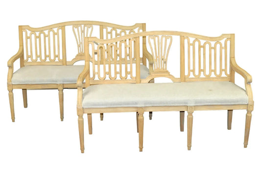 Pair of Gustavian Style Bleached White Oak Swedish Benches 34"h x 56"w