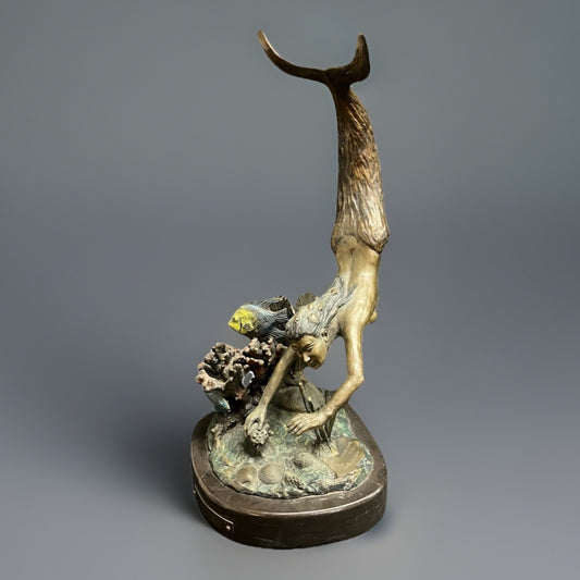 PB7 "The Conch Shell" by Carl Wagner Bronze Statue w/ Marble Base 23.25"