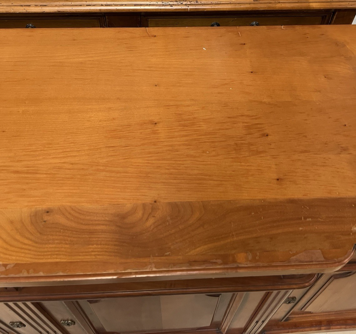 LOUIS XVI STYLE FRUITWOOD BREAKFRONT SIDEBOARD 86.5"