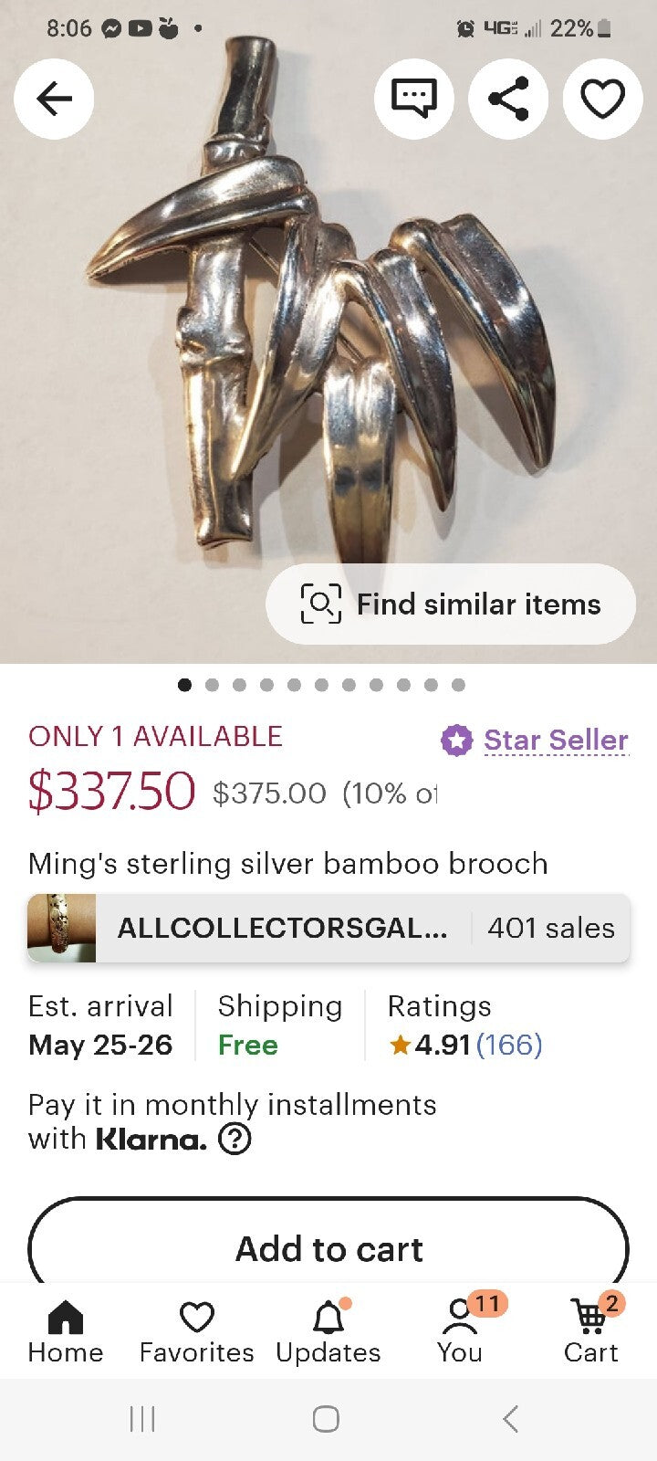 Mings Sterling Large Bamboo Pin/Brooch Signed - 1940's  Honolulu, Hawaii 2 avail